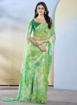 Georgette Sea Green Party Wear Printed Ready To Wear Saree